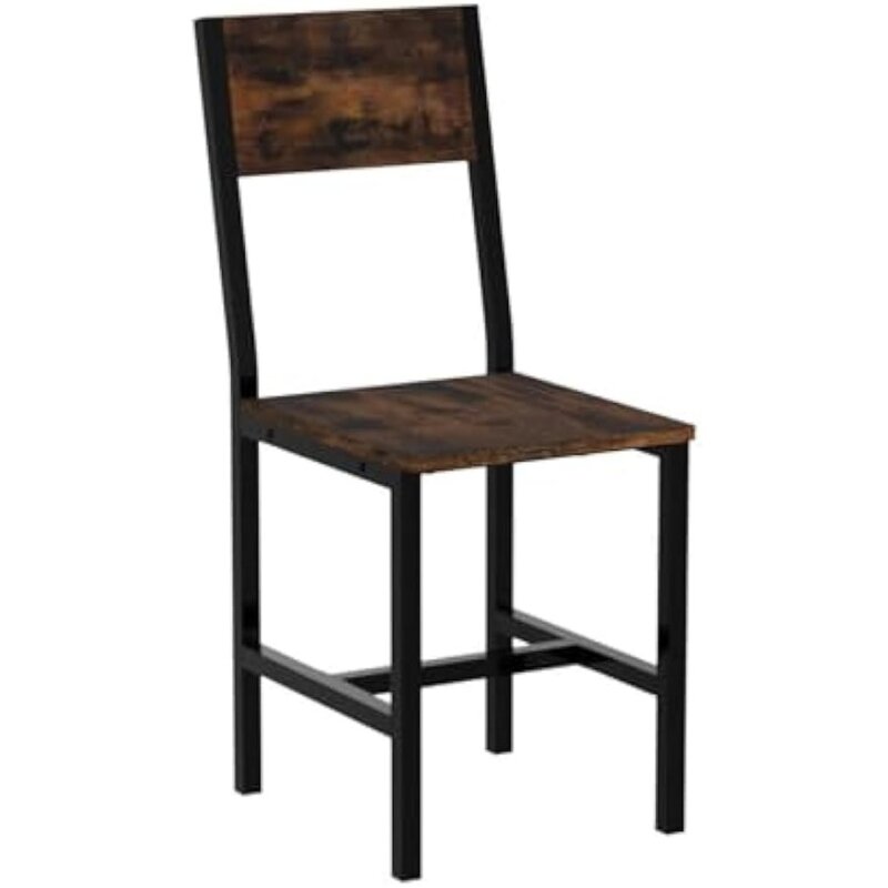 Lot de 2 chaises de salle à manger en bois rustique, cadre en acier métallique, facile à assembler, siège stable et confortable, chaise de ferme moderne