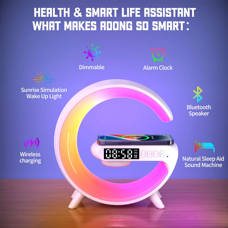 15W Multifunction Wireless Charger Pad Stand Speaker TF RGB Night Light Fast Charging Station for iPhone Samsung Xiaomi Huawei