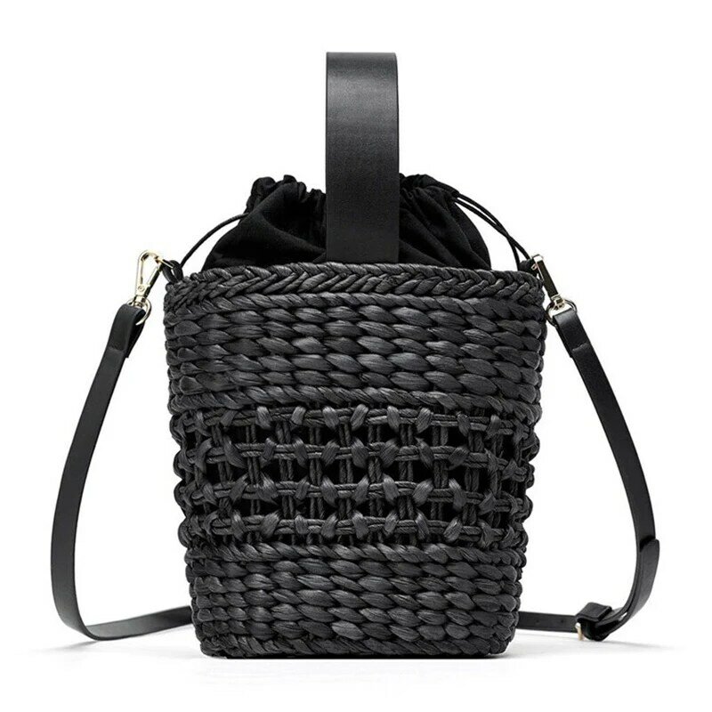 Женская плетеная сумка на плечо ручной работы, летняя Соломенная пляжная сумочка-мешок, ажурные мессенджеры через плечо, богемный тоут