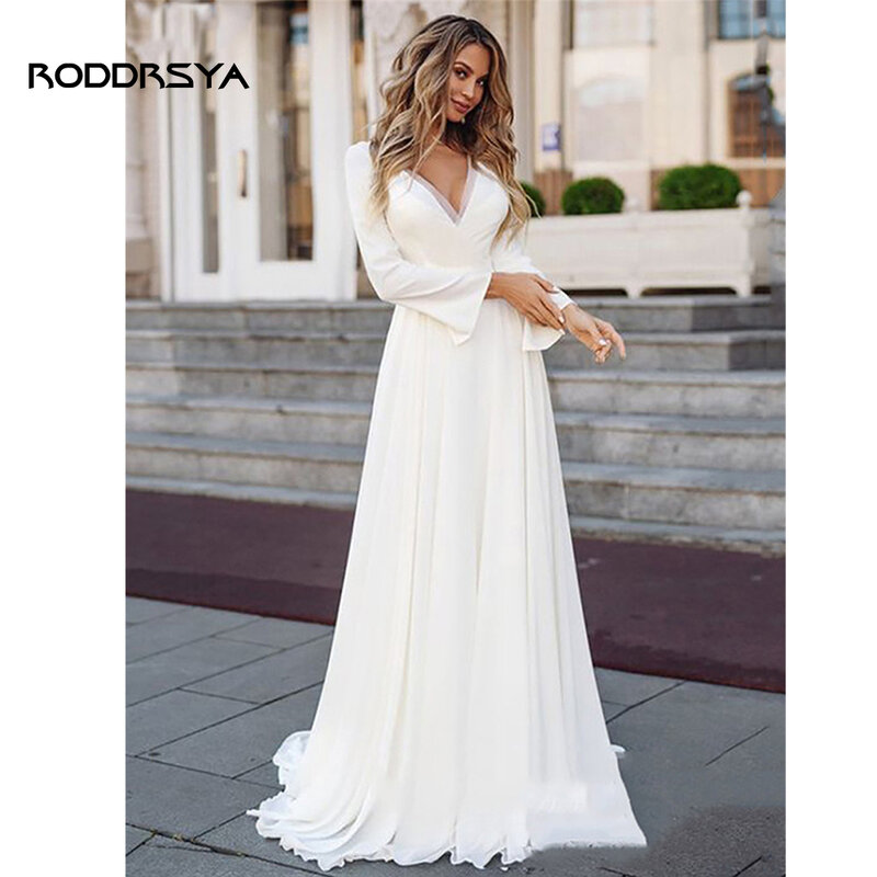 Roddrsya-長袖のシルクシフォンイブニングドレス,自由奔放に生きるスタイル,首のアップリケが付いたシンプルな衣装,ボヘミアンスタイル,ヴィンテージ,2023