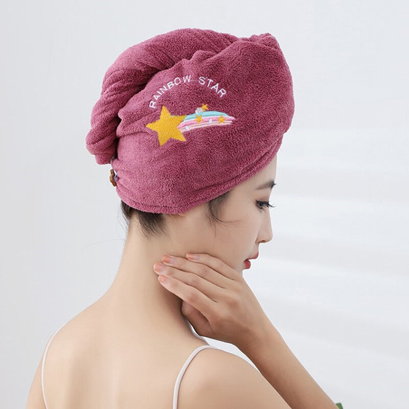 25X68cm Magic Microfiber Shower Cap Embroidery Towel Bath Hats Dry Hair Cap Quick Drying Soft for Lady Turban Head