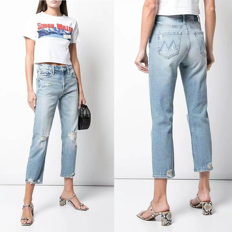 Женские потертые джинсы в стиле ретро с высокой талией, повседневные модные джинсовые брюки до щиколотки, новинка 2023