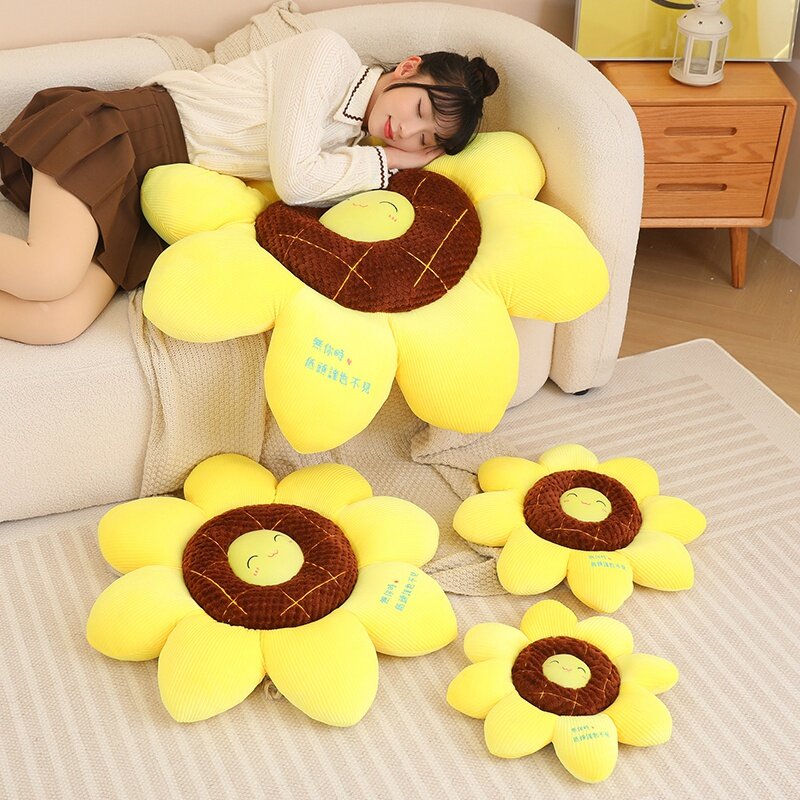 Cut Smile Girassol Plush Plant Seat Cushion, Soft Stuffed Flower Pillow, Sofá Cadeira, Tapete de Chão Interior, Presente para Meninas, 40 cm, 50 cm, 70cm