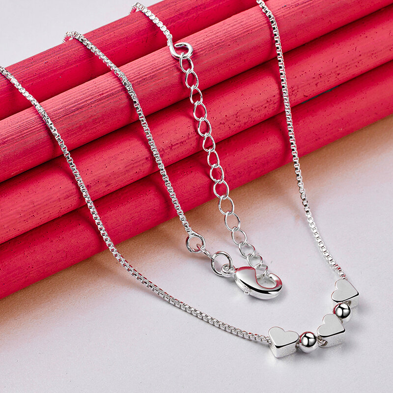 SHSTONE 925 Sterling Silver Chain Accessories Small Heart/Bead Pendant Necklace For Women Wedding Party Birthday Fashion Jewelry