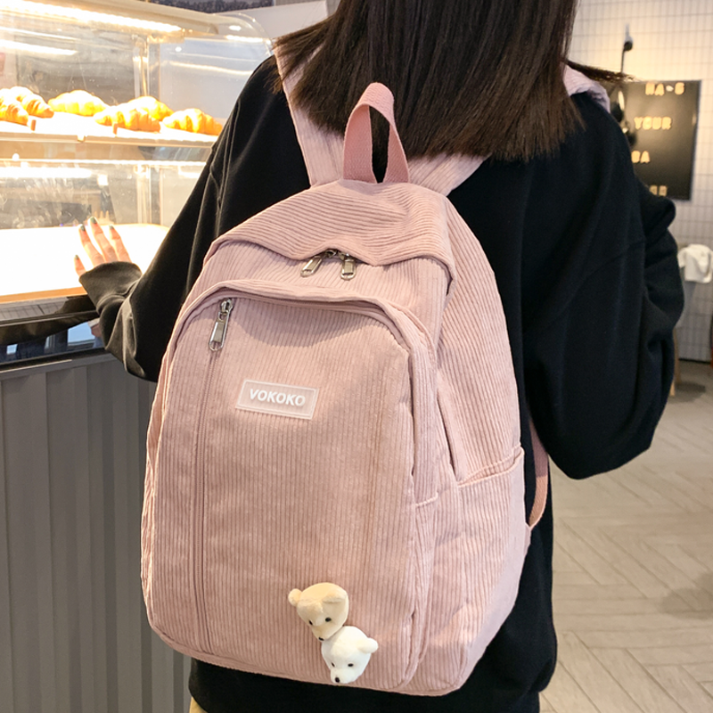 ลายน่ารัก Corduroy ผู้หญิงกระเป๋าเป้สะพายหลังกระเป๋านักเรียนสำหรับวัยรุ่นเด็กหญิง Harajuku หญิงกระเป๋าแฟชั่นนักเรียน Lady Book Pack