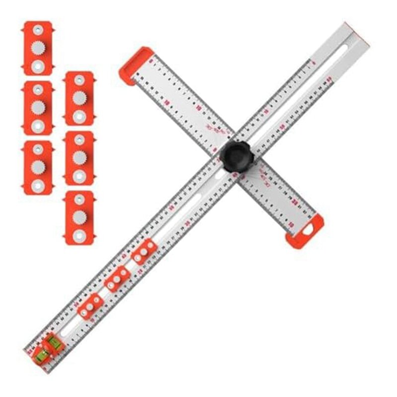 2-In-1 Drilling Positioning Ruler,T Square Woodworking Ruler, Cabinet Hardware Clamp, Cabinet Hole Drilling Template