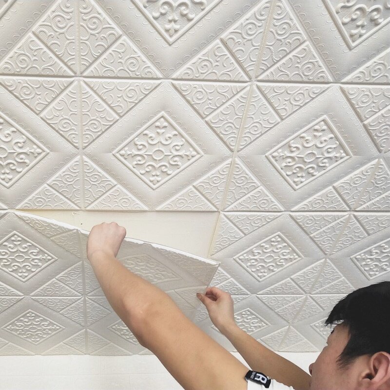 1Pcs 35*35cm Self-adhesive 3D Background Wallpaper Foam Wall Sticker Waterproof Moistureproof Living Room Decoration