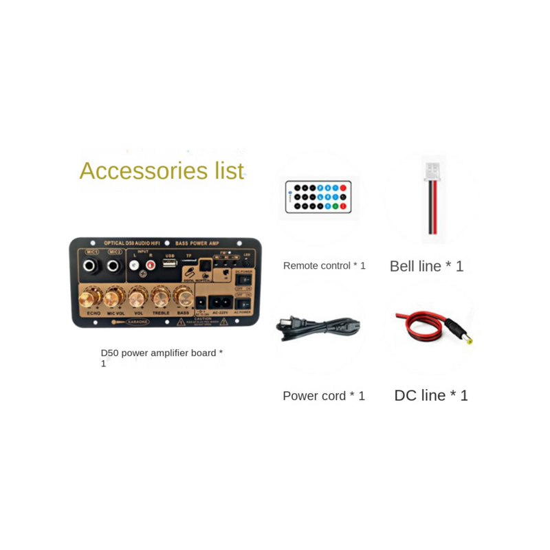 Placa amplificadora D50 con Audio óptico, Bluetooth AMP, USB, Radio FM, reproductor TF, Subwoofer de Audio DIY para el hogar, coche, enchufe estadounidense