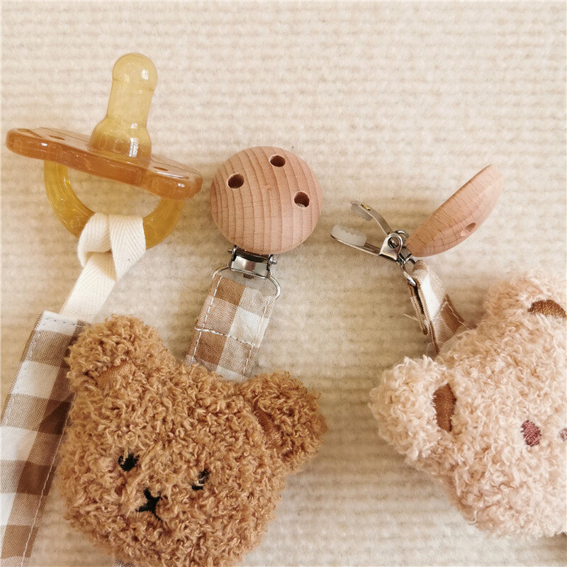 JOBaby-Attache-tétine à carreaux pour bébé, grill ours, anti-perte, JORope, avec sac à poussière