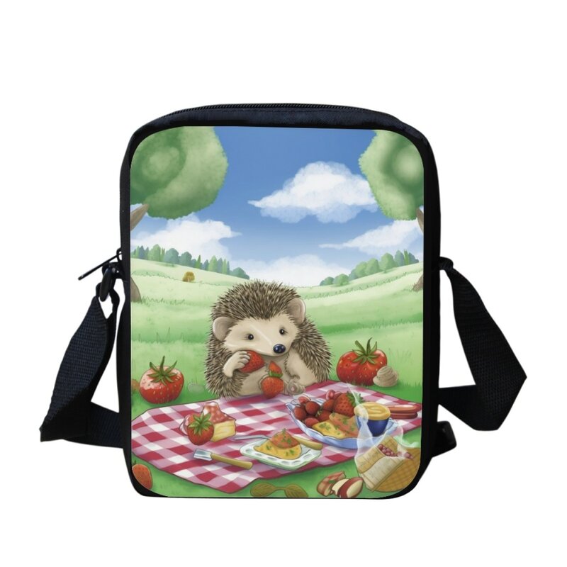 New Fashion Cartoon Hedgehog Print Messenger Bag for Ladies Casual Travel Shoulder Bag Adjustable Kids Small Crossbody Schoolbag