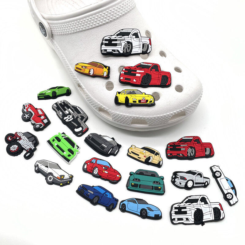 Jibz-Cuentas de zapatos de coche de carreras para niños, zuecos divertidos DIY, adecuados para sandalias de cocodrilo, hebilla decorativa, PVC, regalos para niños, 1 unidad
