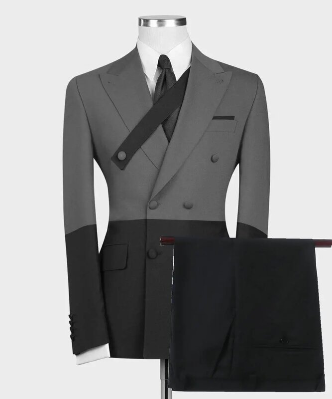 Trajes de doble botonadura para hombre, esmoquin de novio de fiesta Formal, chaqueta y pantalones, color negro y rojo, 2 piezas