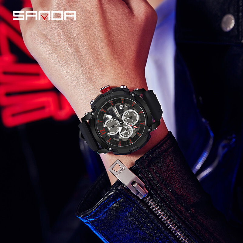 SANDA 5312 wodoodporny zegarek kwarcowy luksusowy Casual męski zegar nowy zegarek sportowy dla 2023 mężczyzn moda stoper randkowy