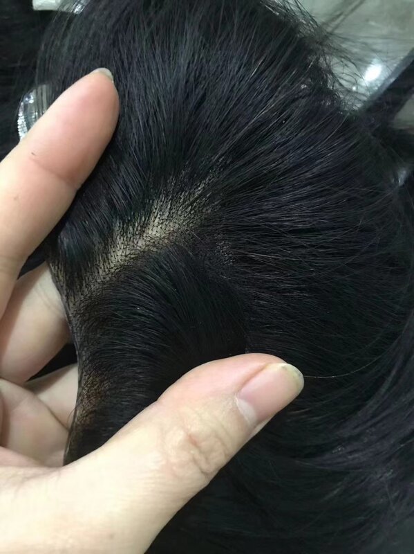 Silikon Haut Basis Männer Toupet 100% menschliches Haar #1 tiefschwarze Injektion Pu Topper Einzel knoten 15cm 13*18 14*19 15*20 26*21 20*25