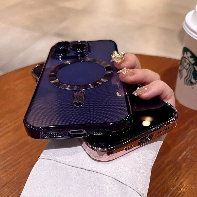 เคสป้องกันเลนส์เต็มรูปแบบ TPU แบบนิ่มสำหรับ iPhone 15 14 13 12 11 Pro Max PLUS MagSafe เคสใสชาร์จไร้สายแม่เหล็ก