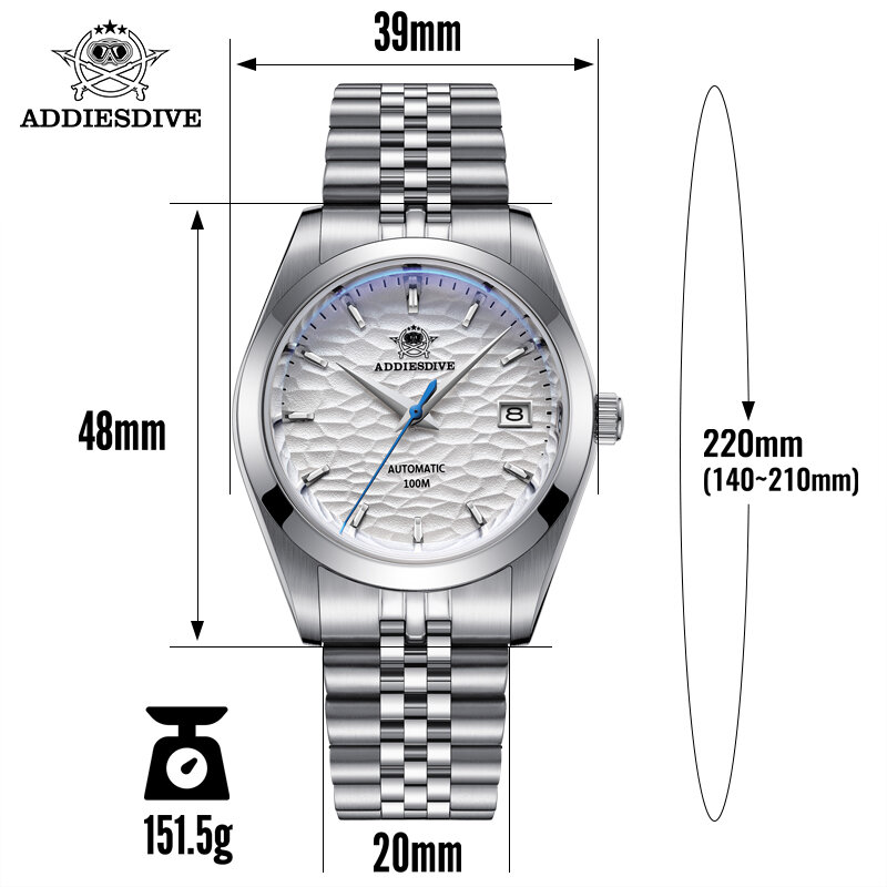 Męski zegarek ADDIESDIVE 10Bar wodoodporny szafirowe szkło automatyczny zegarek mechaniczny Relogios Masculino