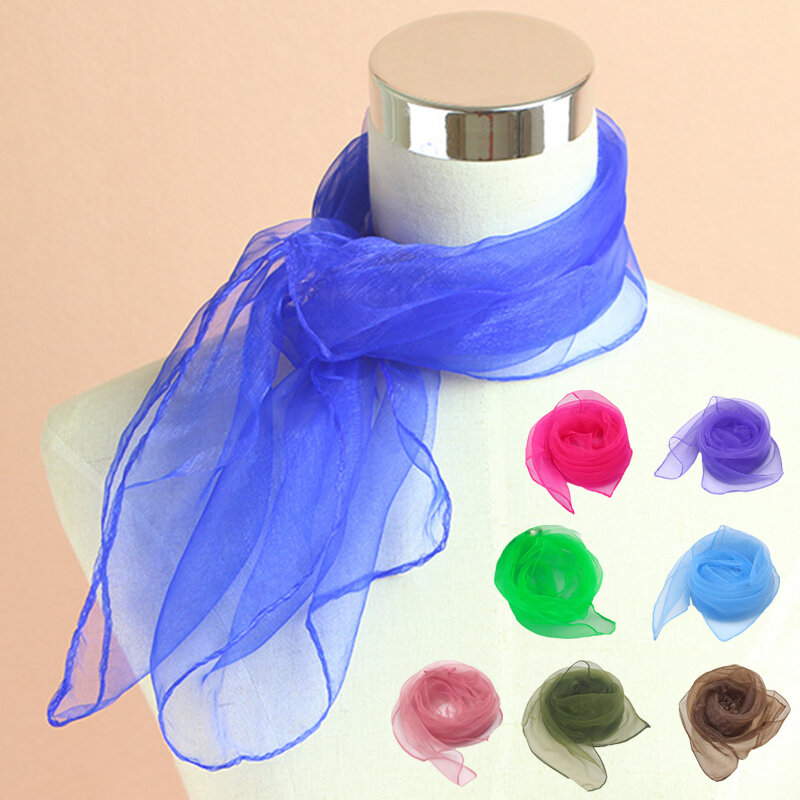 Bufanda cuadrada de gasa para mujer, bufandas transparentes finas, transpirables, Color sólido, brillante, suave, accesorio para el cabello, primavera y verano