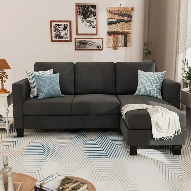 Cabrio Schnitt 3 l-förmige Couch weichen Sitz mit modernem Leinenstoff, platzsparende Sofas für Wohnzimmer, Wohnung, 70''