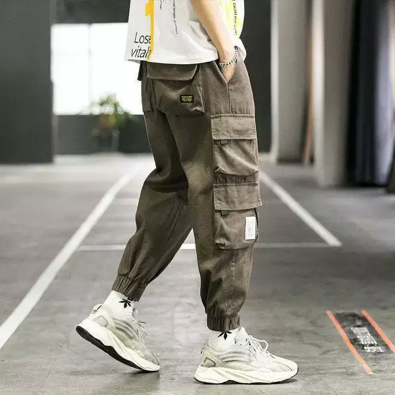 Pantalones Cargo Harem para hombre, pantalón de Trekking con múltiples bolsillos, color caqui, gris, Emo, Y2k