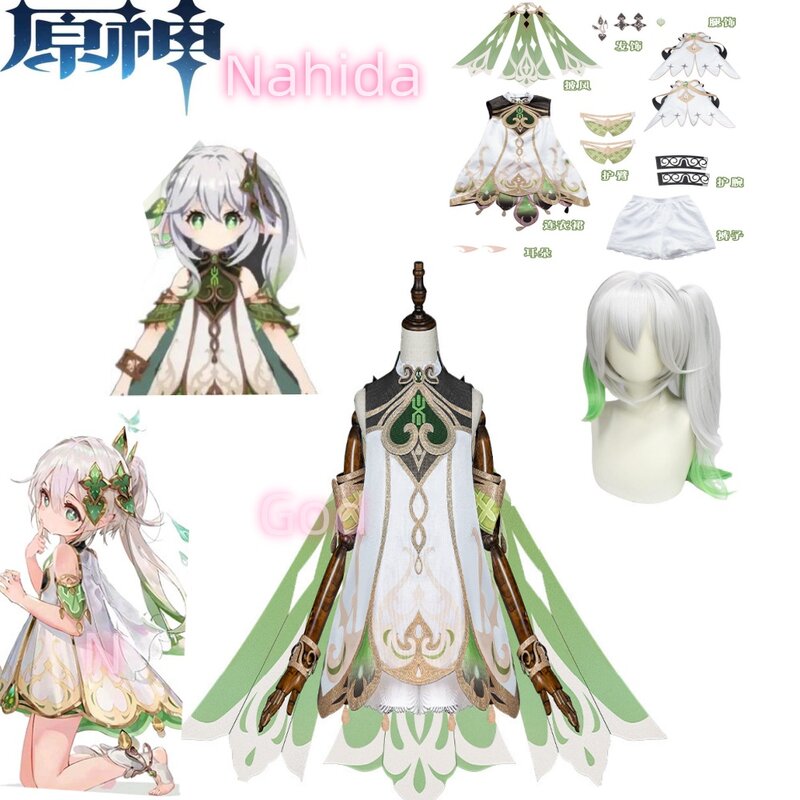 Nahida Cosplay Kostüm weniger Lord Kusanali Full Set Kleid Ohren Perücke Nahida Outfits für Comic Con