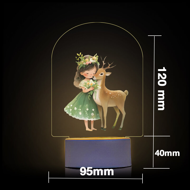 맞춤형 맞춤형 3D 야간 LED 장식 선물 사슴 아크릴 LED 야간 조명, 아기 침실 선물