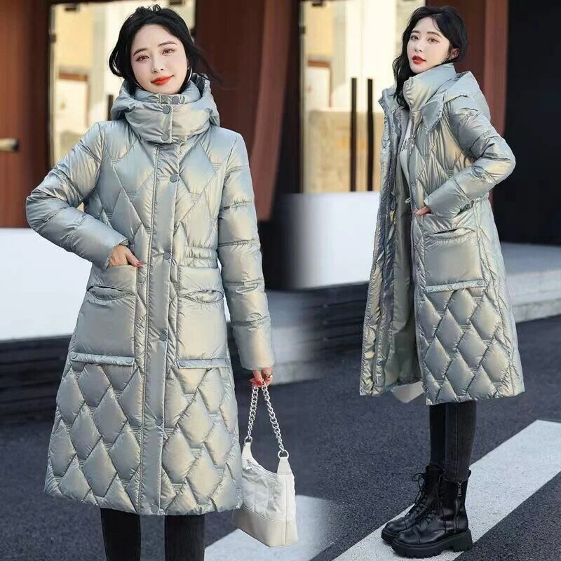 2023New Women Long Winter Parka Thicke Quilted Outwear Women Hooded Jacket Over Knee Length Snow Down Cotton Jackets Female Coat