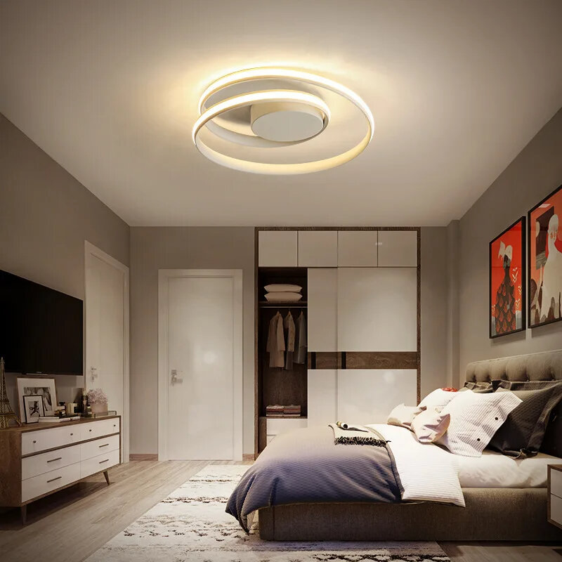 Plafoniera moderna a LED, nuova lampada a sospensione, camera da letto, soggiorno, cucina, studio, luce circolare nera dorata per la decorazione della casa
