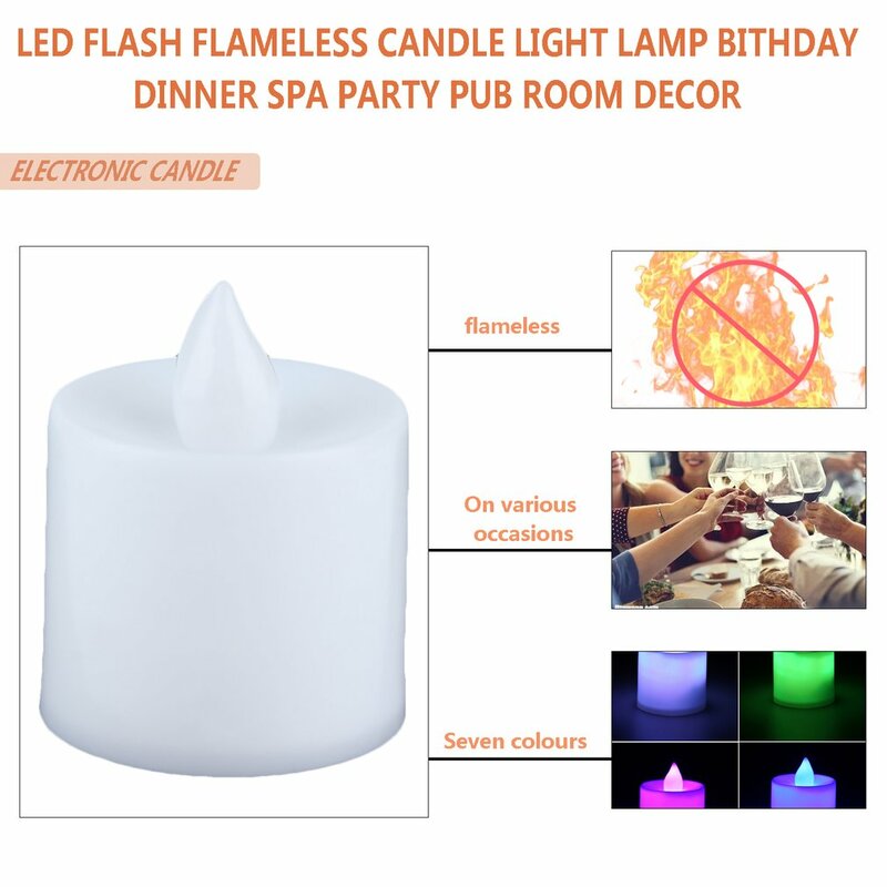 LED Flameless Candle Light Lamp para aniversário, jantar, spa, festa, bar, decoração do quarto, Flash superior, sete cores, venda quente