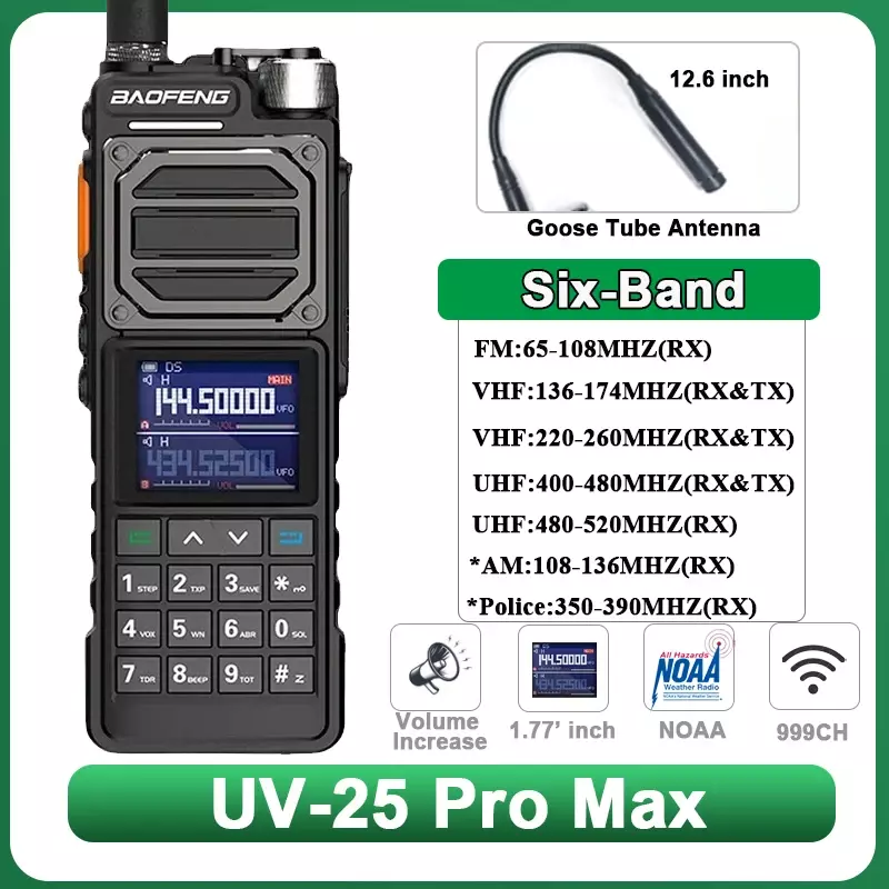 UV-25 Pro Max Baofeng Tactical Walkie Talkie 50KM BF-X5 Pro High Capacity Type USB C 220-260mhz FM UV-25L Military Two Way Radio