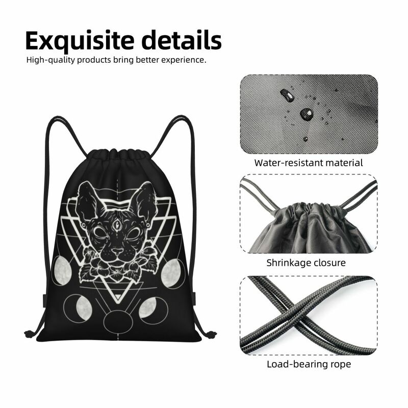 Custom Witch Sphynx Cat Drawstring Bag Men Women Lightweight Halloween Kitten Sports Gym Storage Backpack