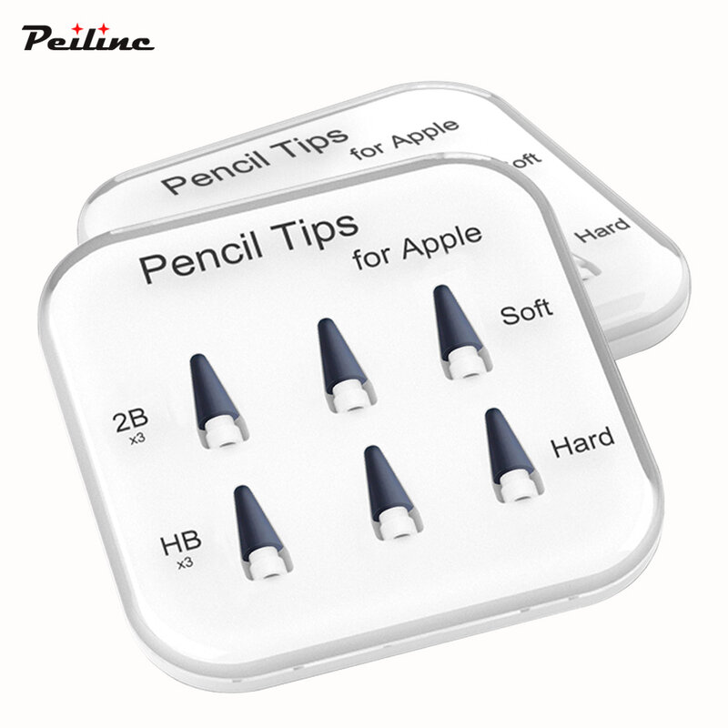 Ujung Pensil Peilinc untuk Pensil Apple 1/2 Logitech Crayon, 2B Ujung Pensil iPad Berlapis Ganda Lembut, Stylus Nib Putih & HITAM