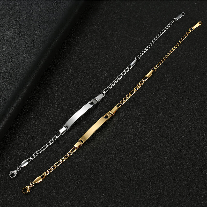 Базовый классический браслет на заказ для мужчин и женщин, блестящий браслет из нержавеющей стали с лазерной гравировкой, подарок на день рождения