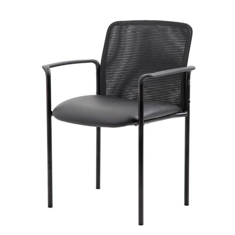 Black Stackable Mesh Guest Chair with Tubular Steel Frames and Molded Arm Caps Contemporary Design Breathable  Back Designer