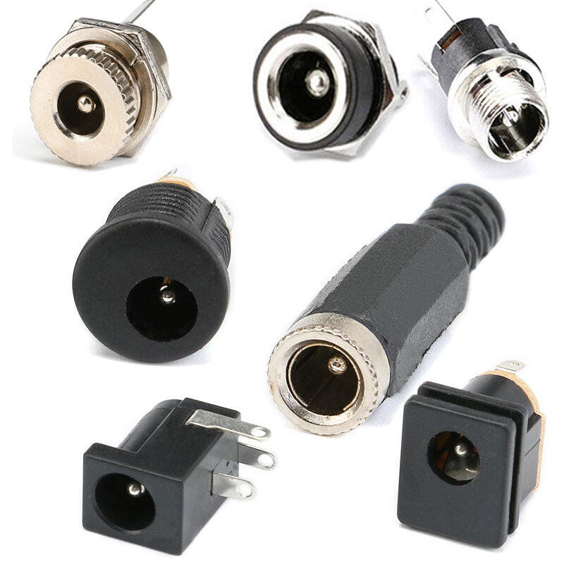 10Pcs DC 2.1 2.5 5.5x2.1mm 3.5x1.3mm Connectors DC Power Plug Male Female Jack Socket Nut Panel Mount DC Power Adapter Connector