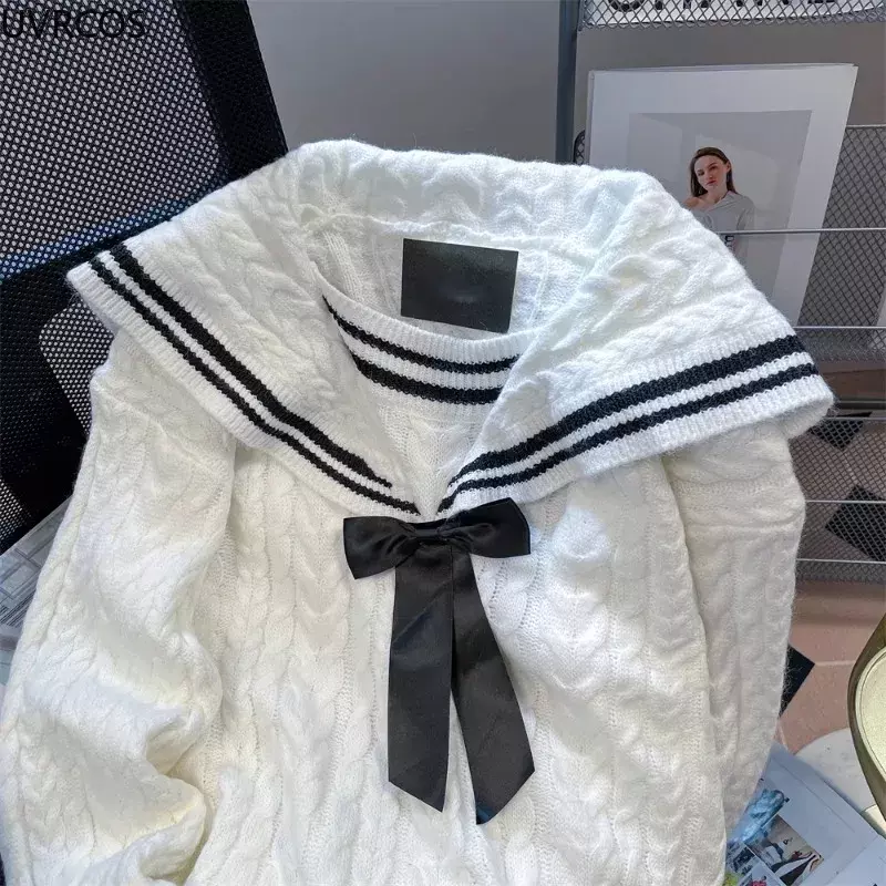 Japanische Schleife Seemann Kragen gestrickte Pullover Frauen niedlichen Langarm pullover koreanische Mode adrette Stil Strickwaren Top y2k Kleidung