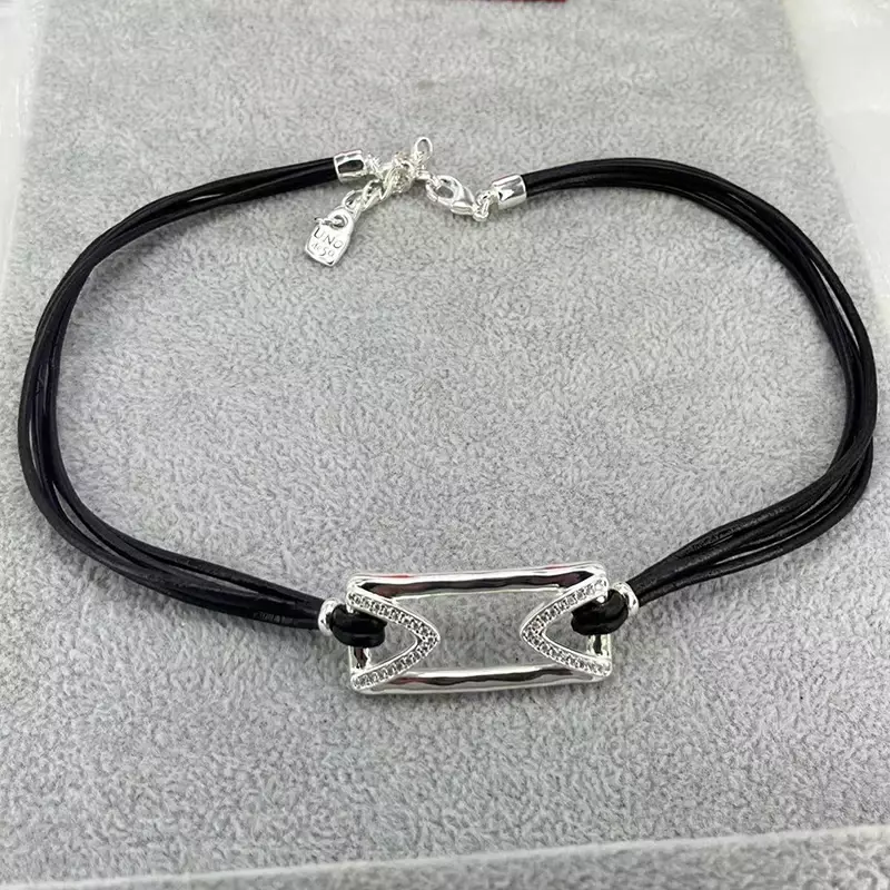 2024 Spain Unode 50 Creative Design Geometric Leather Rope Necklace Women's Romantic Jewelry Gift