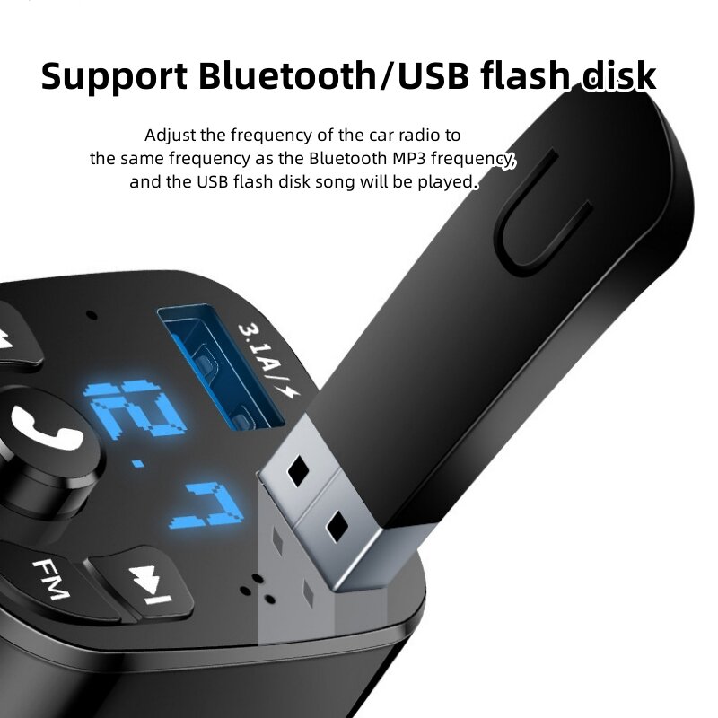 Transmisor de manos libres con Bluetooth para coche, Kit modulador de reproductor de MP3, receptor de Audio manos libres, Cargador rápido con 2 USB