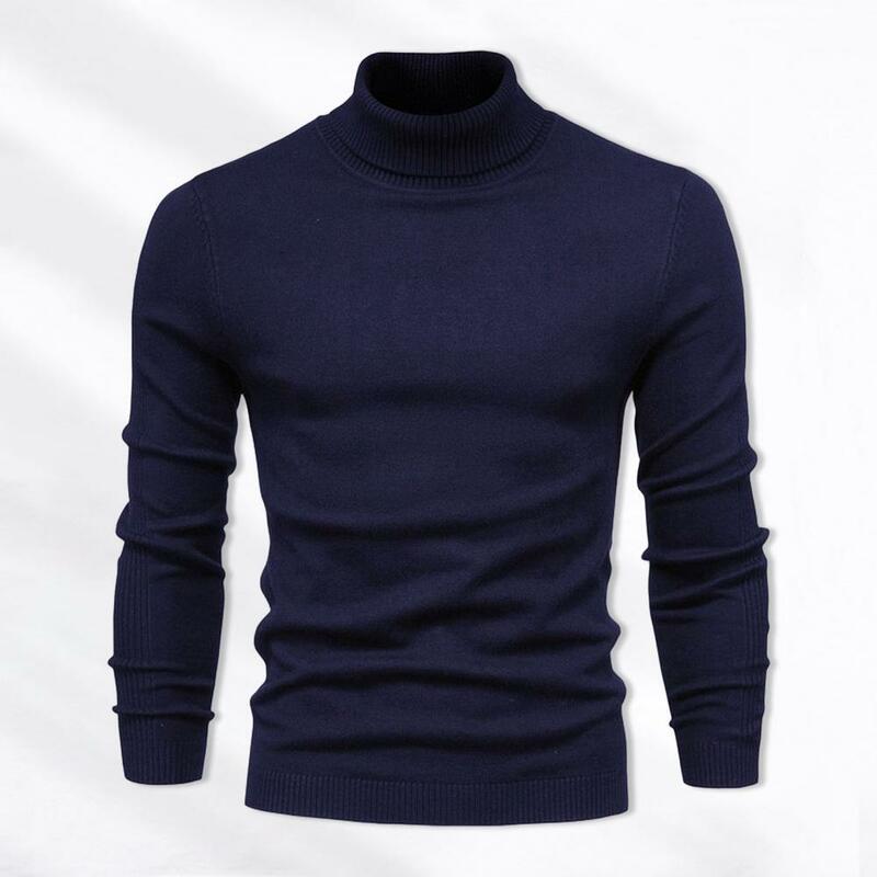 Casual Sweater Long Sleeve Pullover High Collar Knitted Men's Sweater Warm Soft Fall Winter Pullover with Slim Fit Solid Color