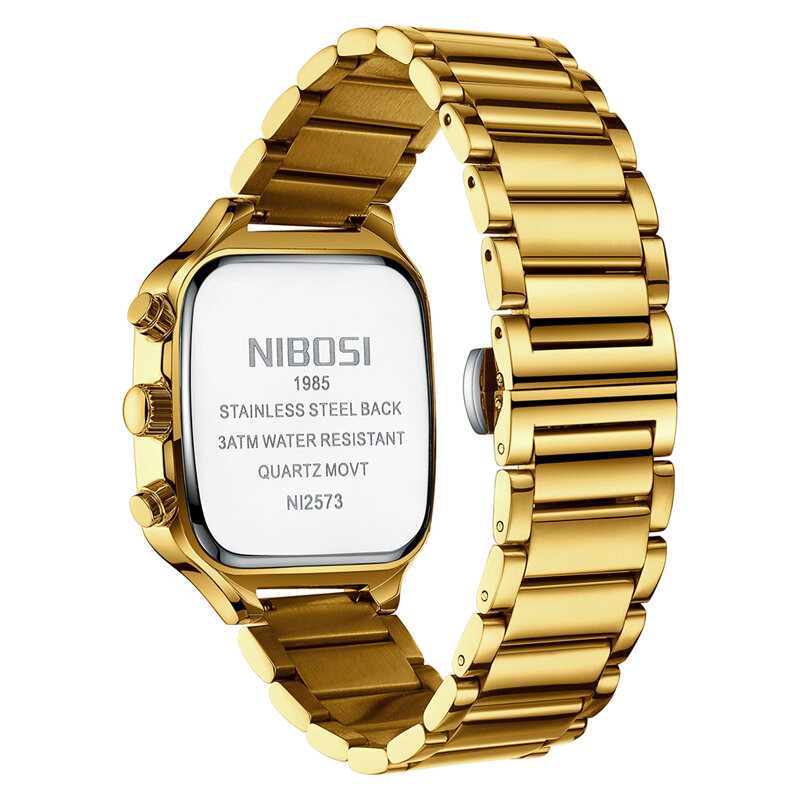 NIBOSI Brand Luxury Chronograph Quartz Watch for Men Gold Stainless Steel Strap Waterproof Fashion Moon Phases Watches Mens