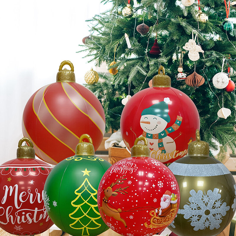 Bola dekorasi pohon Natal, bola Dekorasi PVC raksasa besar luar ruangan 60cm, bola mainan hadiah Natal