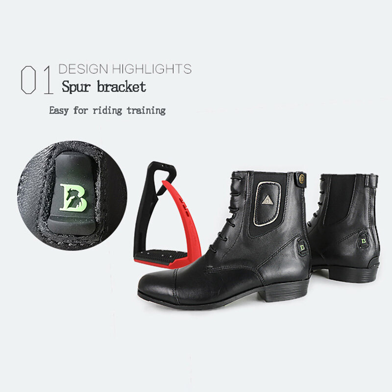 ขี่ม้า Cowhide Booties รองเท้า Knight Professional Soles รองเท้าหนัง Insoles Breathable Knight อุปกรณ์