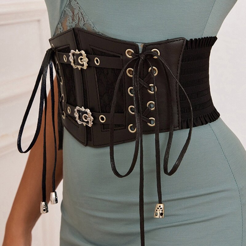 Corsé gótico Color sólido para mujer, cinturón con patrón Floral, cintura adelgazante, ajustable, envío directo