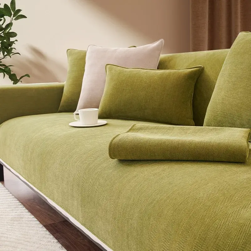 Funda de sofá Universal de chenilla para las cuatro estaciones, alfombrilla de sofá a rayas de Color sólido para sala de estar, cojín antideslizante en forma de L