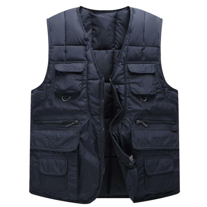 Outdoor Leisure Vest Men's Multi-Pocket Thickened Vest Jacket Outdoor Insulated Men Vest Jacket Sleeveless Winter Warm Coat