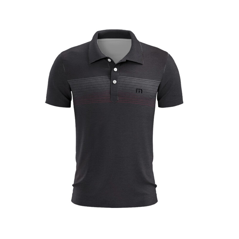 Polo de golfe listrado masculino, camisa seca rápida, padrão com logotipo C, parte superior de botão, Golf Club, verão