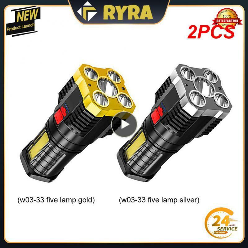 2PCS Super Bright Flashlight Ultra Powerful Led Light Rechargeable Side Light 5LED Outdoor Adventure Flashlight For