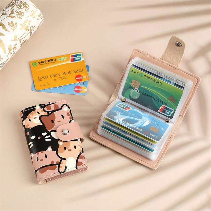 Multi-Slot Card Holder Album Japanese Cartoon Cat Portable PU Small Card Clip Credit ID Cards Photo Storage Anti-Lost Card Bag