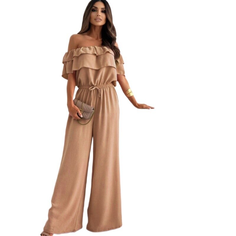 2024 New One-Neck Solid Color Waist Tight Jumpsuit
