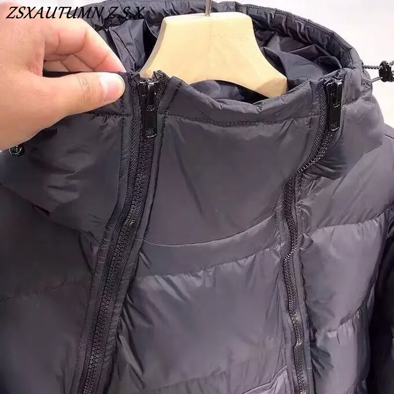 Winter Men Tactics Jacket Hooded Parka Down Cotton Coat Black Double Zipper Pullover Glossy Padded Jackets Casual Warm Outerwear