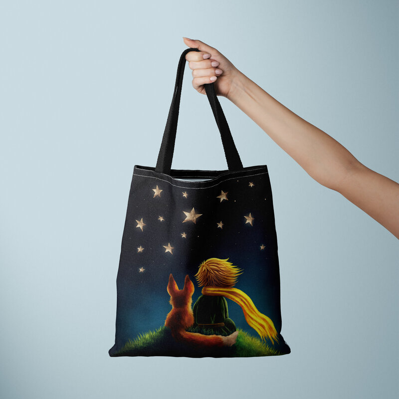 O Pequeno Príncipe Series Imprimir Canvas Bag, leve Shoulder Bag, versátil Shopping Bag, Holder Handbag